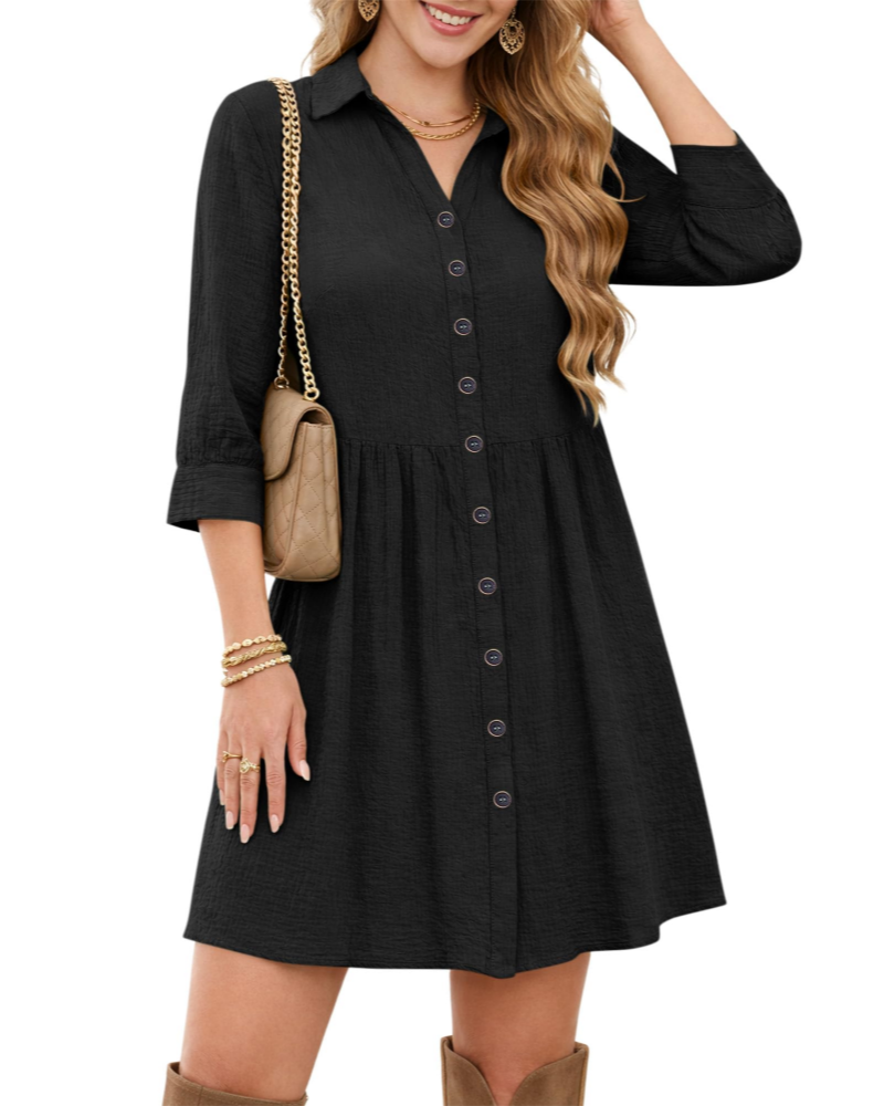 Hazel Women's Shirt Dress – V-Neck Empire Waist Summer Dress with Pockets