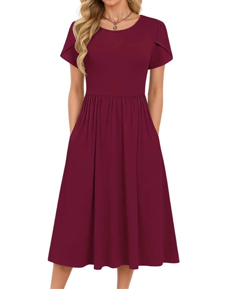Delilah Women's Midi Summer Dress – A-Line Swing Beach Dress with Pockets