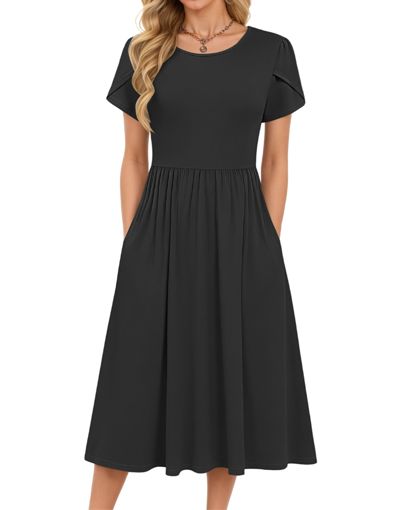 Delilah Women's Midi Summer Dress – A-Line Swing Beach Dress with Pockets