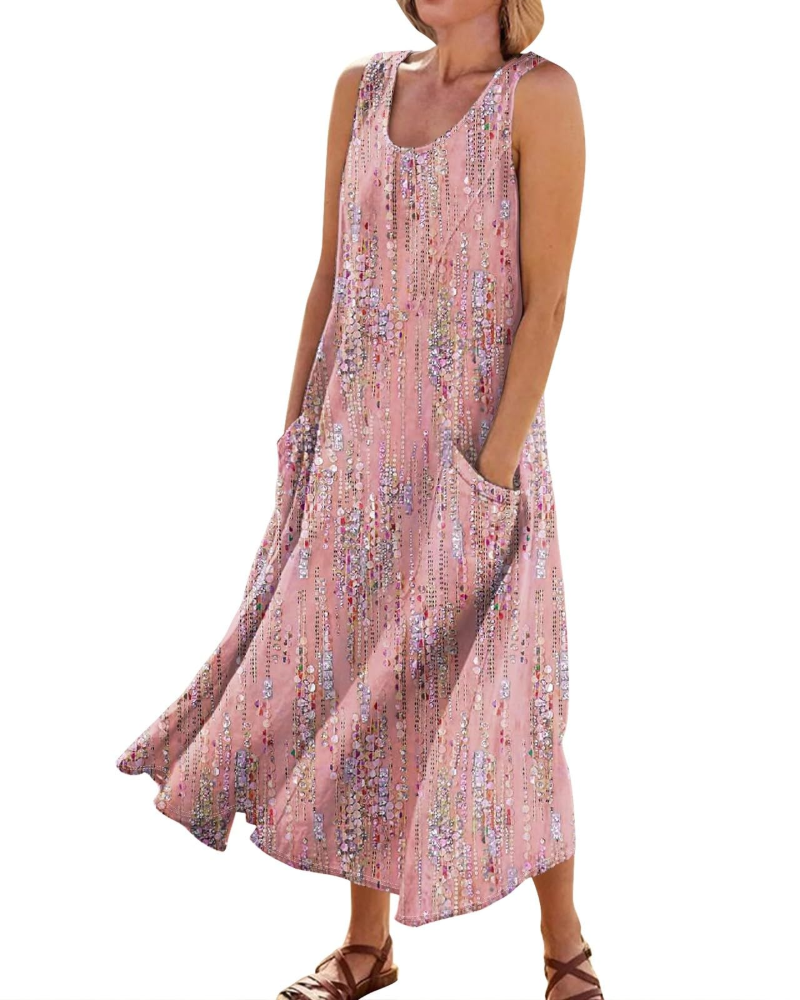Autumn Women's Bohemian Maxi Dress – Casual Floral Summer Dress with Pockets