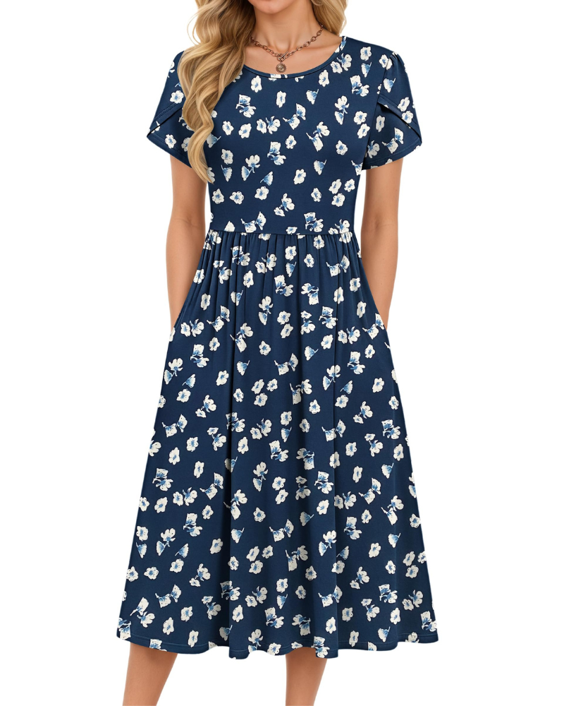 Delilah Women's Midi Summer Dress – A-Line Swing Beach Dress with Pockets