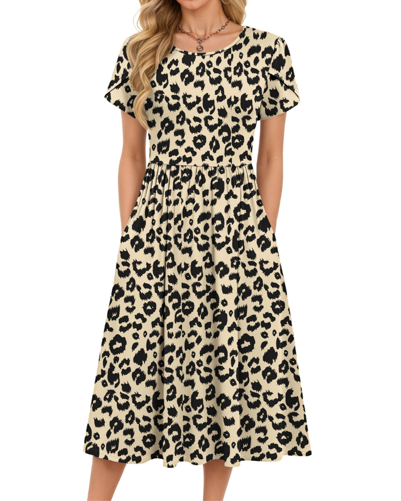 Delilah Women's Midi Summer Dress – A-Line Swing Beach Dress with Pockets