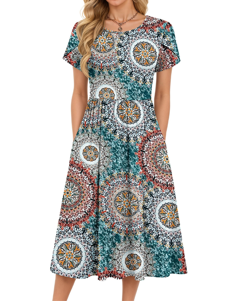 Delilah Women's Midi Summer Dress – A-Line Swing Beach Dress with Pockets
