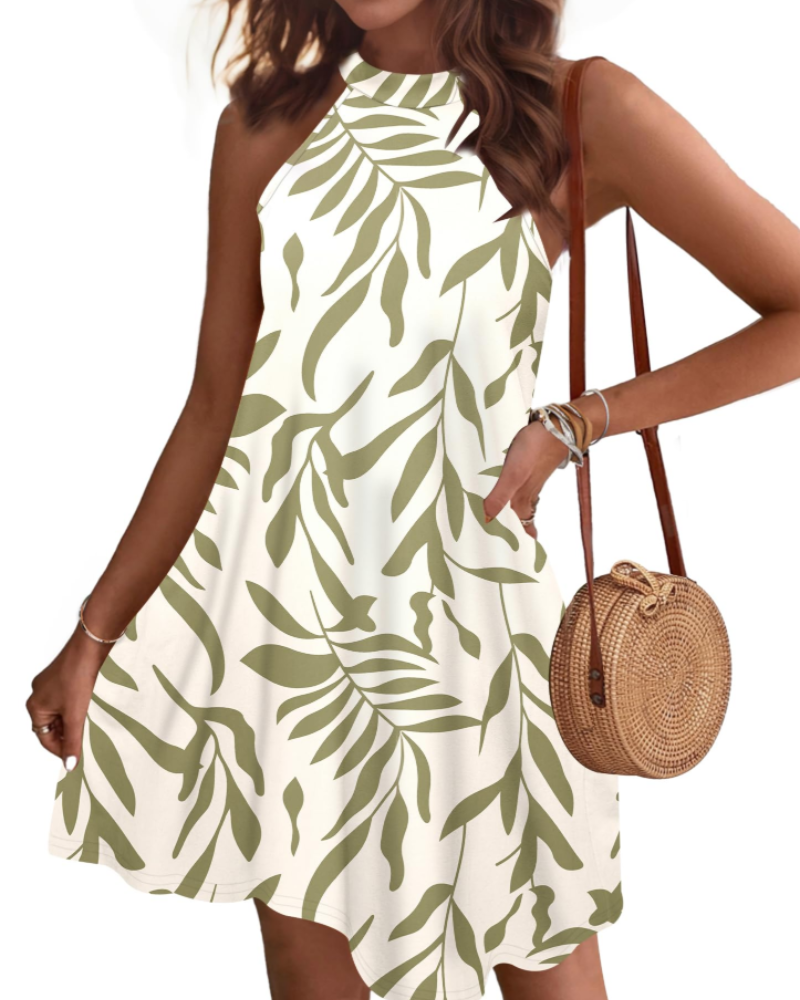 Camille Women's Halter Mini Dress – Sleeveless Summer Beach Dress with Pockets