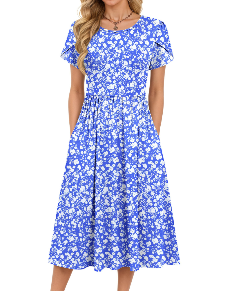 Delilah Women's Midi Summer Dress – A-Line Swing Beach Dress with Pockets