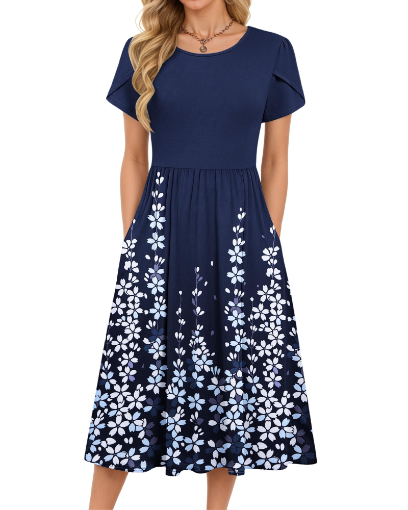 Delilah Women's Midi Summer Dress – A-Line Swing Beach Dress with Pockets