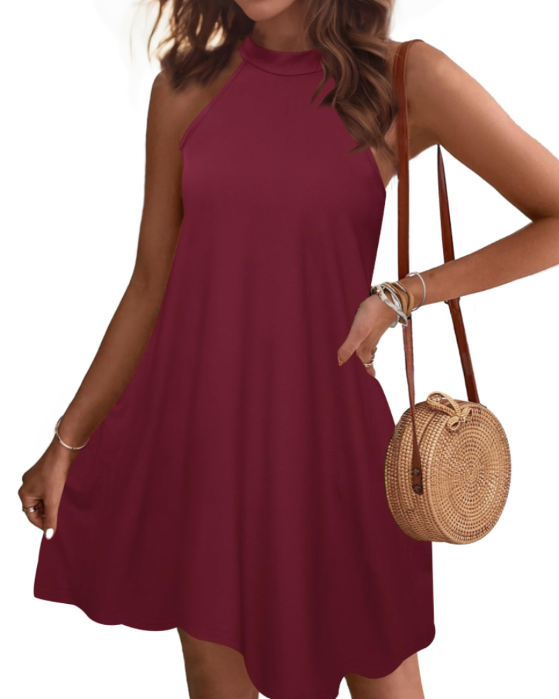Camille Women's Halter Mini Dress – Sleeveless Summer Beach Dress with Pockets