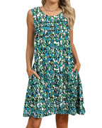 Violet Women's Floral Midi Dress – Sleeveless A-Line Summer Dress with Pockets