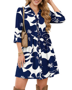 Hazel Women's Shirt Dress – V-Neck Empire Waist Summer Dress with Pockets