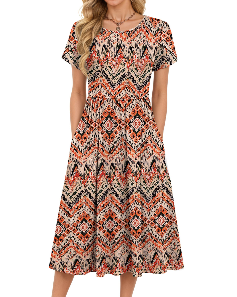 Delilah Women's Midi Summer Dress – A-Line Swing Beach Dress with Pockets