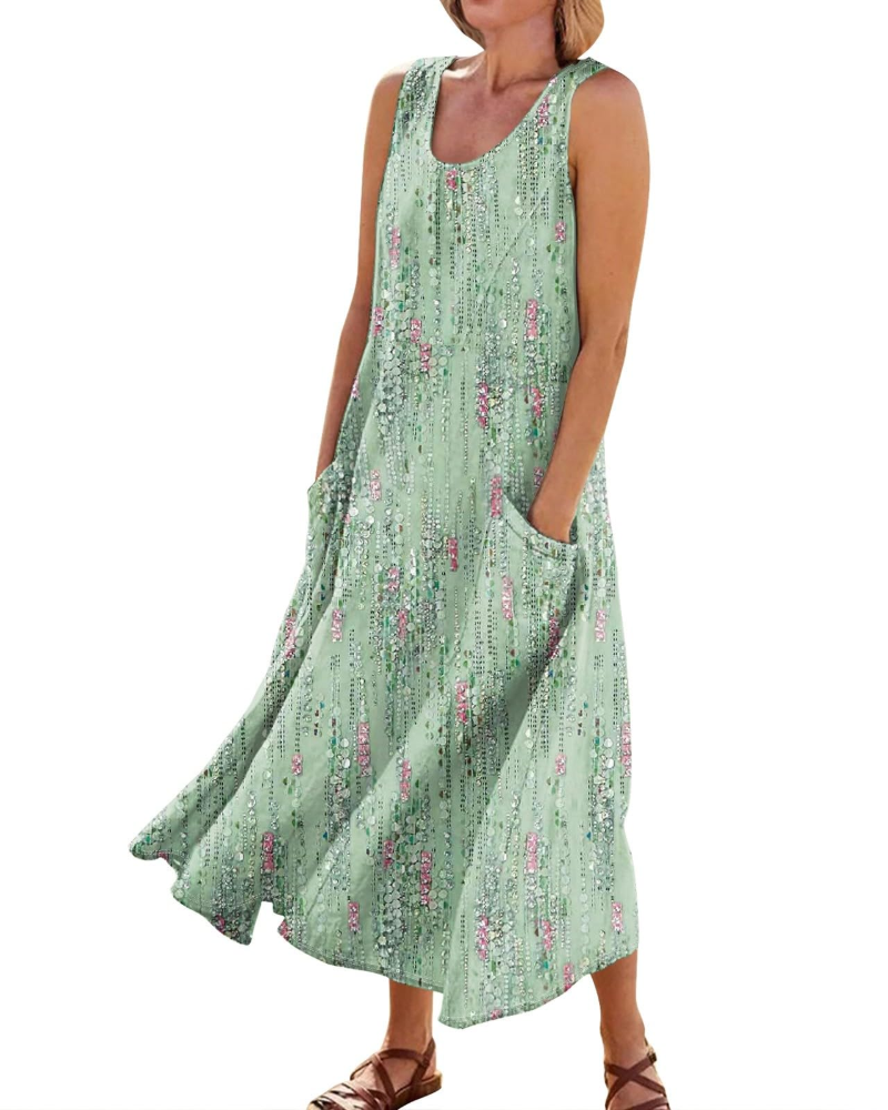 Autumn Women's Bohemian Maxi Dress – Casual Floral Summer Dress with Pockets