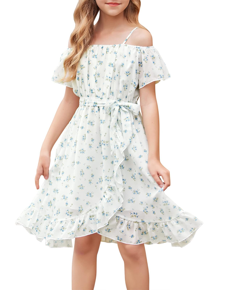 Luna Girls' Floral Chiffon Dress – Sleeveless Summer Party Dress with Adjustable Straps