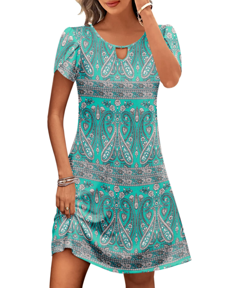 Rosalie Women's Floral Midi Dress – Casual Summer Tunic Dress with Pockets