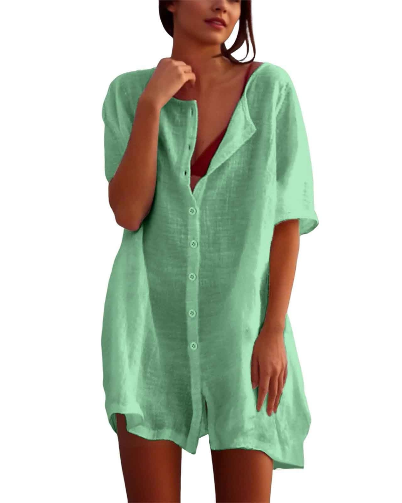 Willow Women's Beach Cover-Up Dress – Cotton Blend Tunic Shirt for Summer Holidays