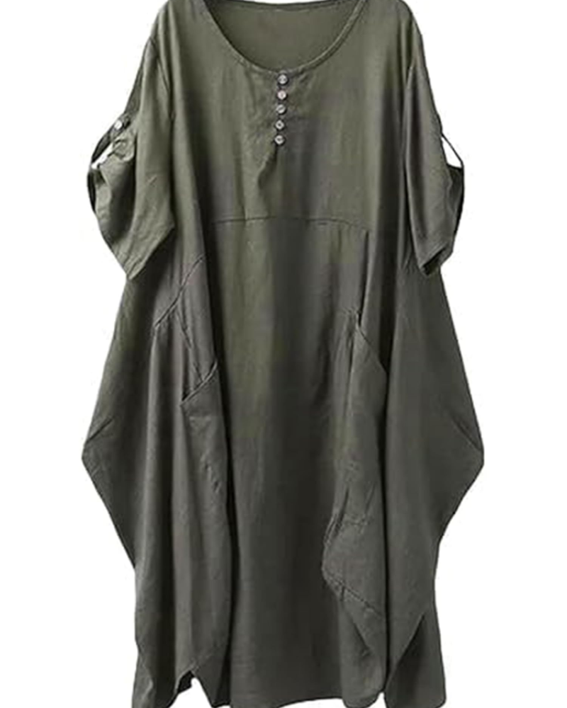 Brielle Women's Linen Blend T-Shirt Dress – Casual Tunic Dress with Large Pockets
