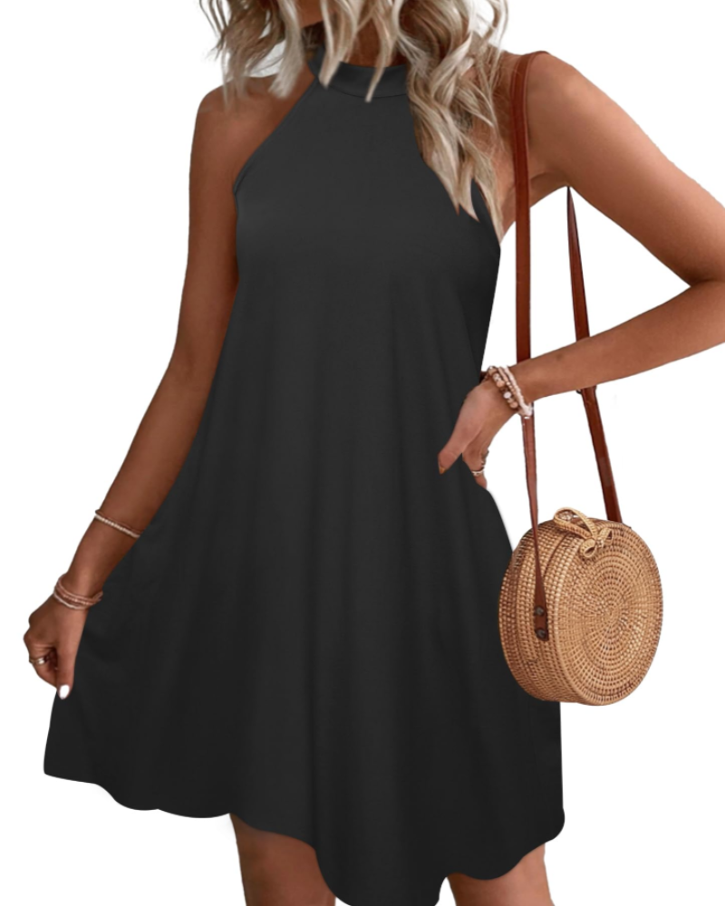 Camille Women's Halter Mini Dress – Sleeveless Summer Beach Dress with Pockets