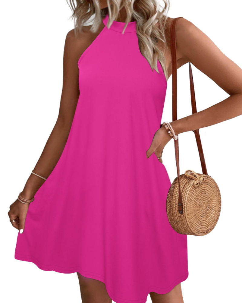 Camille Women's Halter Mini Dress – Sleeveless Summer Beach Dress with Pockets