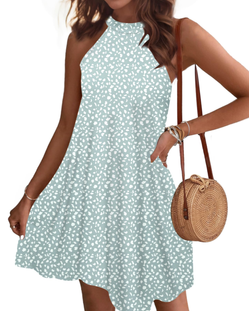 Camille Women's Halter Mini Dress – Sleeveless Summer Beach Dress with Pockets