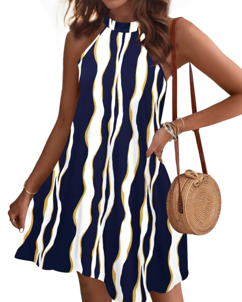 Camille Women's Halter Mini Dress – Sleeveless Summer Beach Dress with Pockets