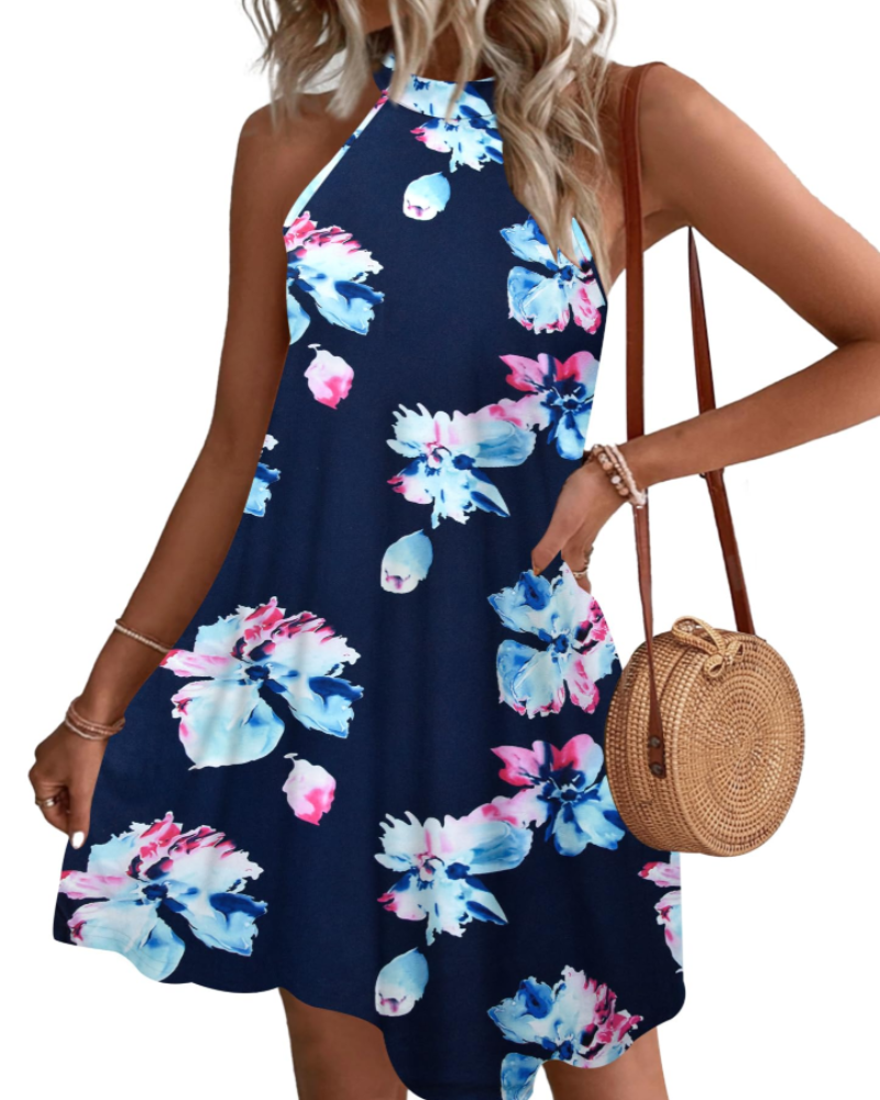 Camille Women's Halter Mini Dress – Sleeveless Summer Beach Dress with Pockets