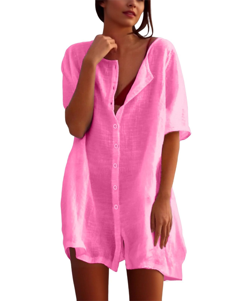 Willow Women's Beach Cover-Up Dress – Cotton Blend Tunic Shirt for Summer Holidays