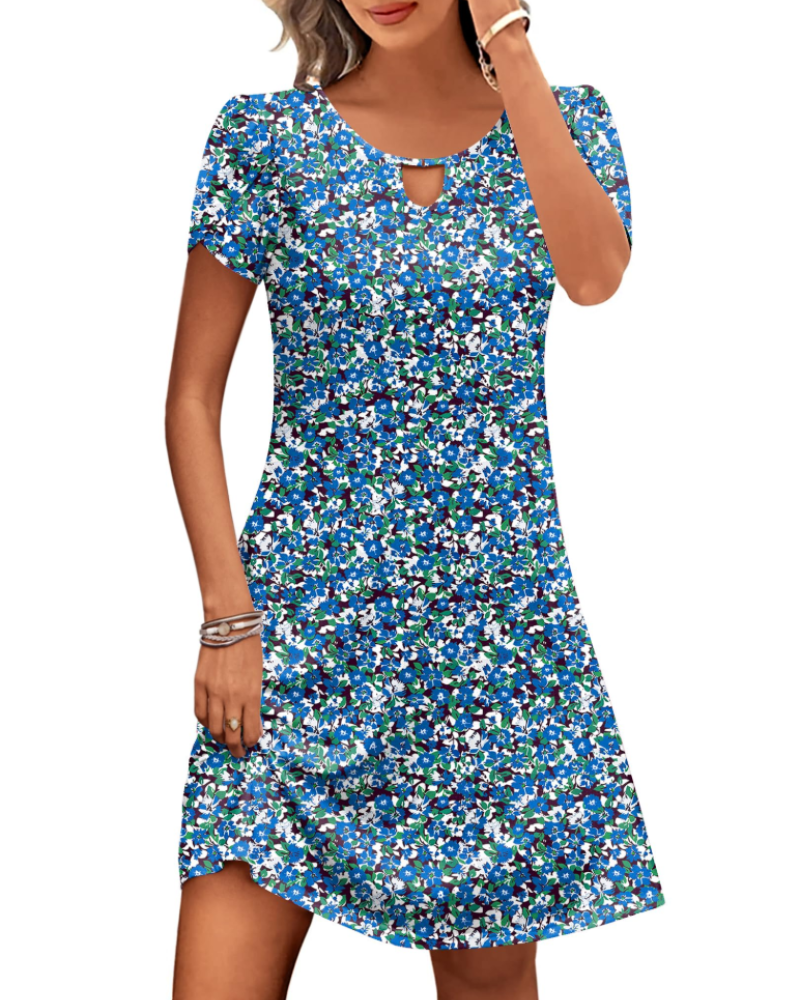 Rosalie Women's Floral Midi Dress – Casual Summer Tunic Dress with Pockets