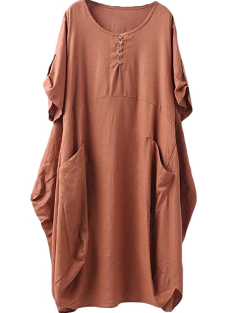 Brielle Women's Linen Blend T-Shirt Dress – Casual Tunic Dress with Large Pockets
