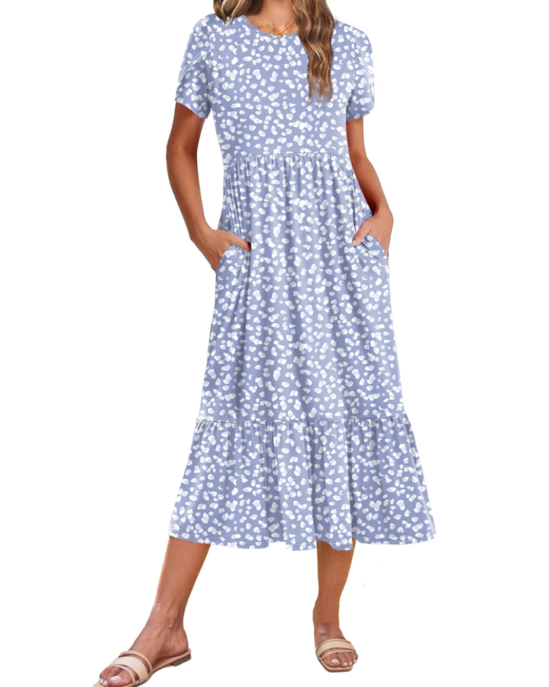 Naomi Women's Floral Midi Dress – Casual Summer A-Line Dress with Pockets