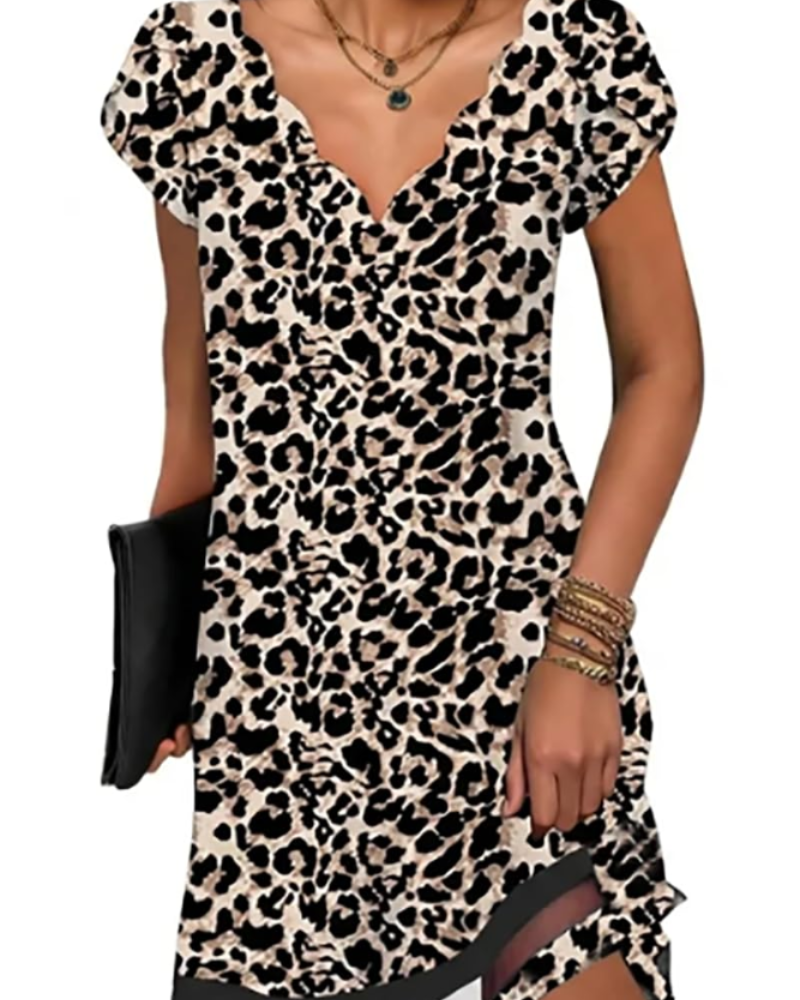 Celeste Women's V-Neck Tunic Dress – Casual Short Sleeve Summer Mini Dress