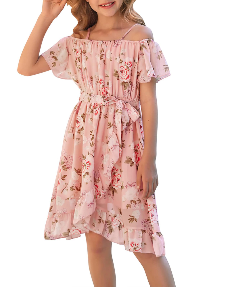 Luna Girls' Floral Chiffon Dress – Sleeveless Summer Party Dress with Adjustable Straps