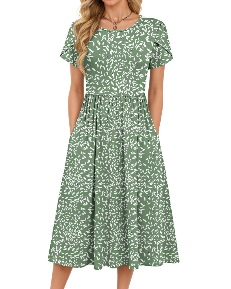 Delilah Women's Midi Summer Dress – A-Line Swing Beach Dress with Pockets