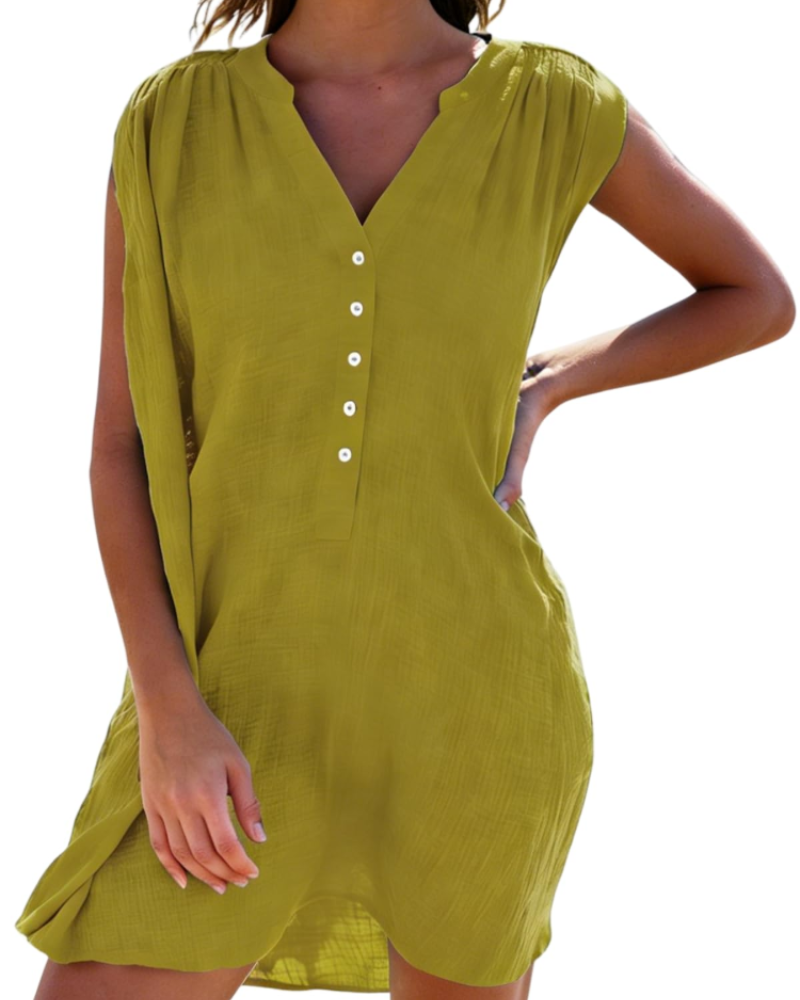 Mila Women's Beach Shirt Dress – Sleeveless V-Neck Bikini Cover-Up