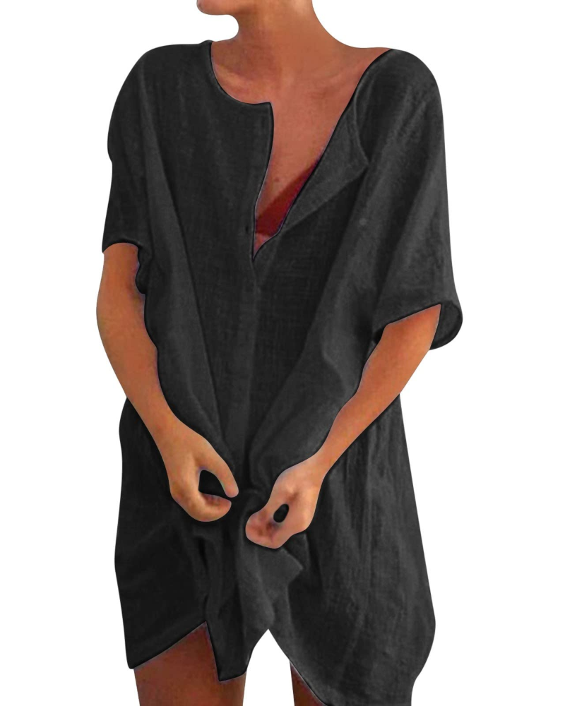 Willow Women's Beach Cover-Up Dress – Cotton Blend Tunic Shirt for Summer Holidays