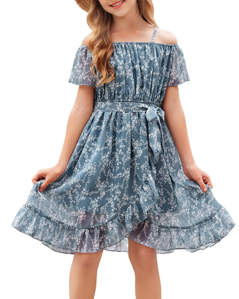 Luna Girls' Floral Chiffon Dress – Sleeveless Summer Party Dress with Adjustable Straps