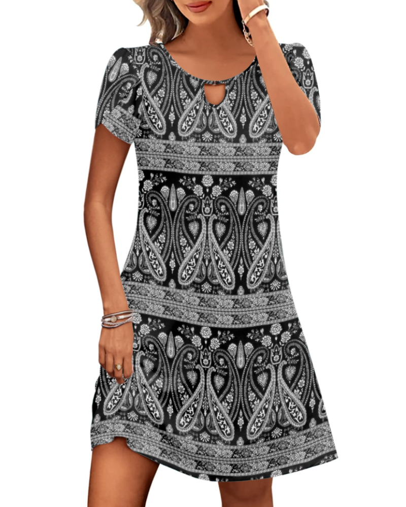 Rosalie Women's Floral Midi Dress – Casual Summer Tunic Dress with Pockets