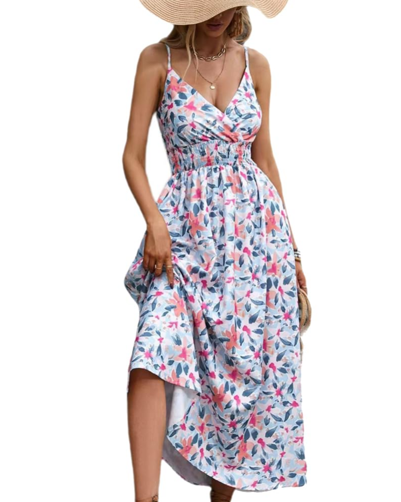 Savannah Women's Floral Maxi Dress – Sleeveless V-Neck Bohemian Summer Dress