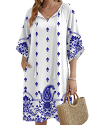Fiona Women's Boho Tunic Dress – Floral V-Neck Summer Dress with Pockets