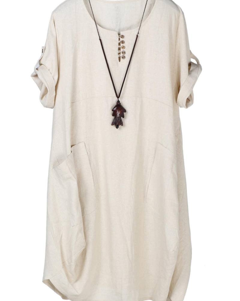 Brielle Women's Linen Blend T-Shirt Dress – Casual Tunic Dress with Large Pockets