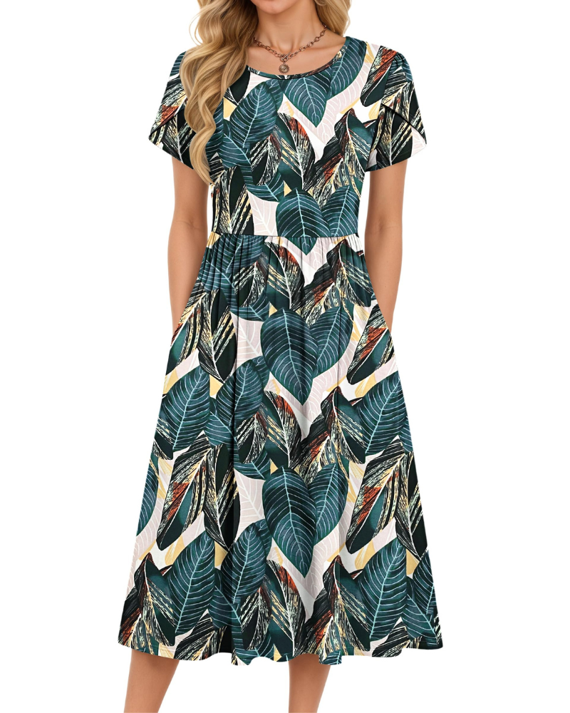Delilah Women's Midi Summer Dress – A-Line Swing Beach Dress with Pockets