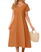 Eliza Women's Cotton Midi Dress – Bohemian Summer Swing Dress with Pockets