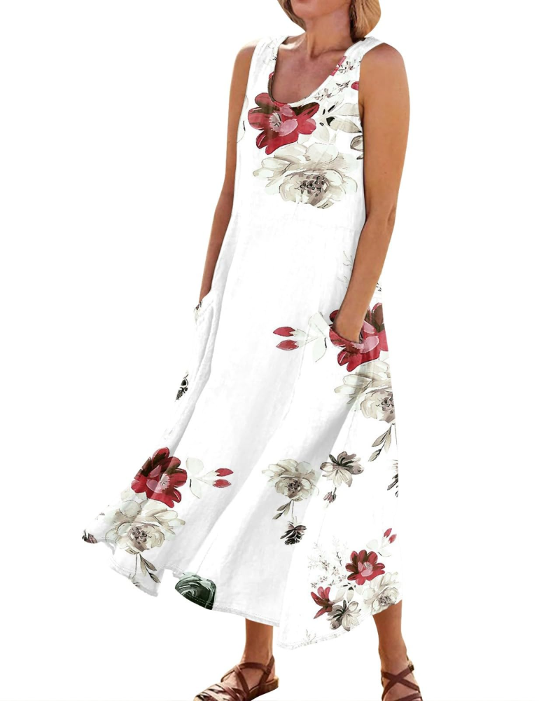 Autumn Women's Bohemian Maxi Dress – Casual Floral Summer Dress with Pockets