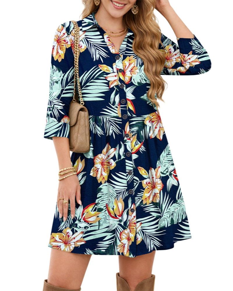 Hazel Women's Shirt Dress – V-Neck Empire Waist Summer Dress with Pockets