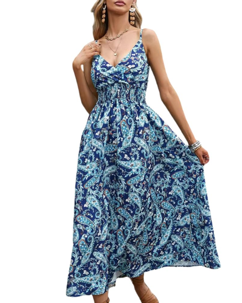 Savannah Women's Floral Maxi Dress – Sleeveless V-Neck Bohemian Summer Dress