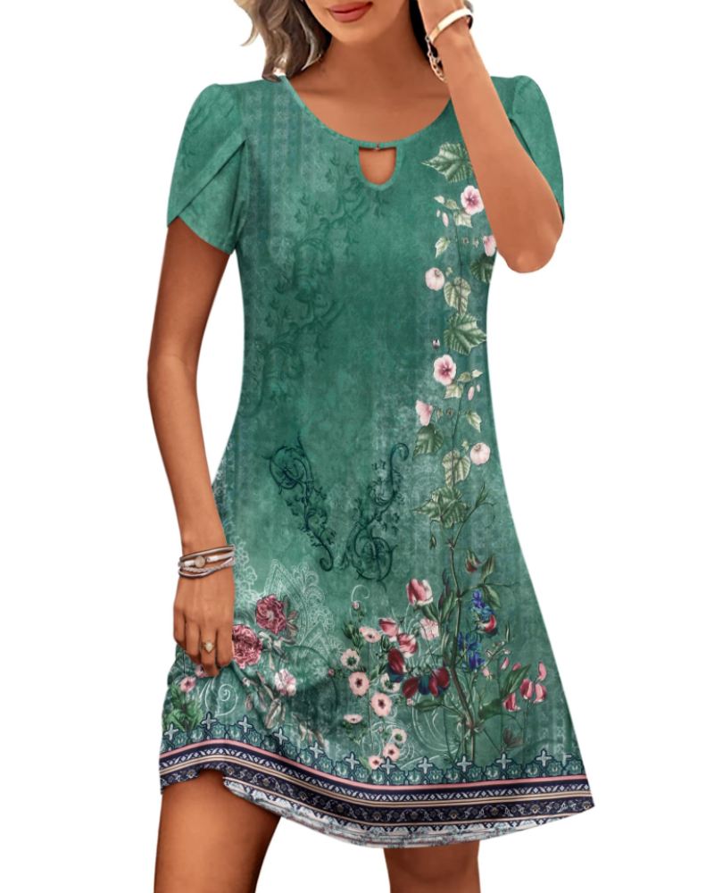 Rosalie Women's Floral Midi Dress – Casual Summer Tunic Dress with Pockets