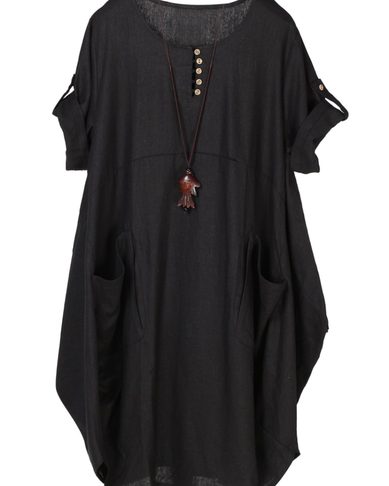 Brielle Women's Linen Blend T-Shirt Dress – Casual Tunic Dress with Large Pockets