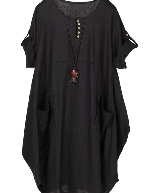 Brielle Women's Linen Blend T-Shirt Dress – Casual Tunic Dress with Large Pockets