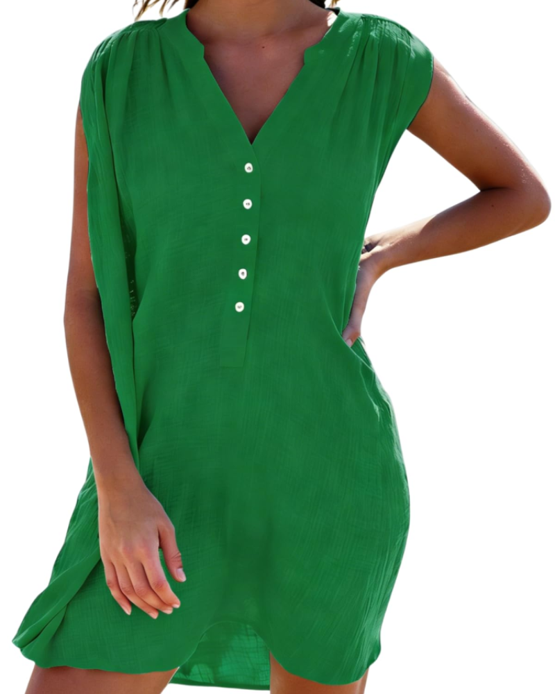 Mila Women's Beach Shirt Dress – Sleeveless V-Neck Bikini Cover-Up