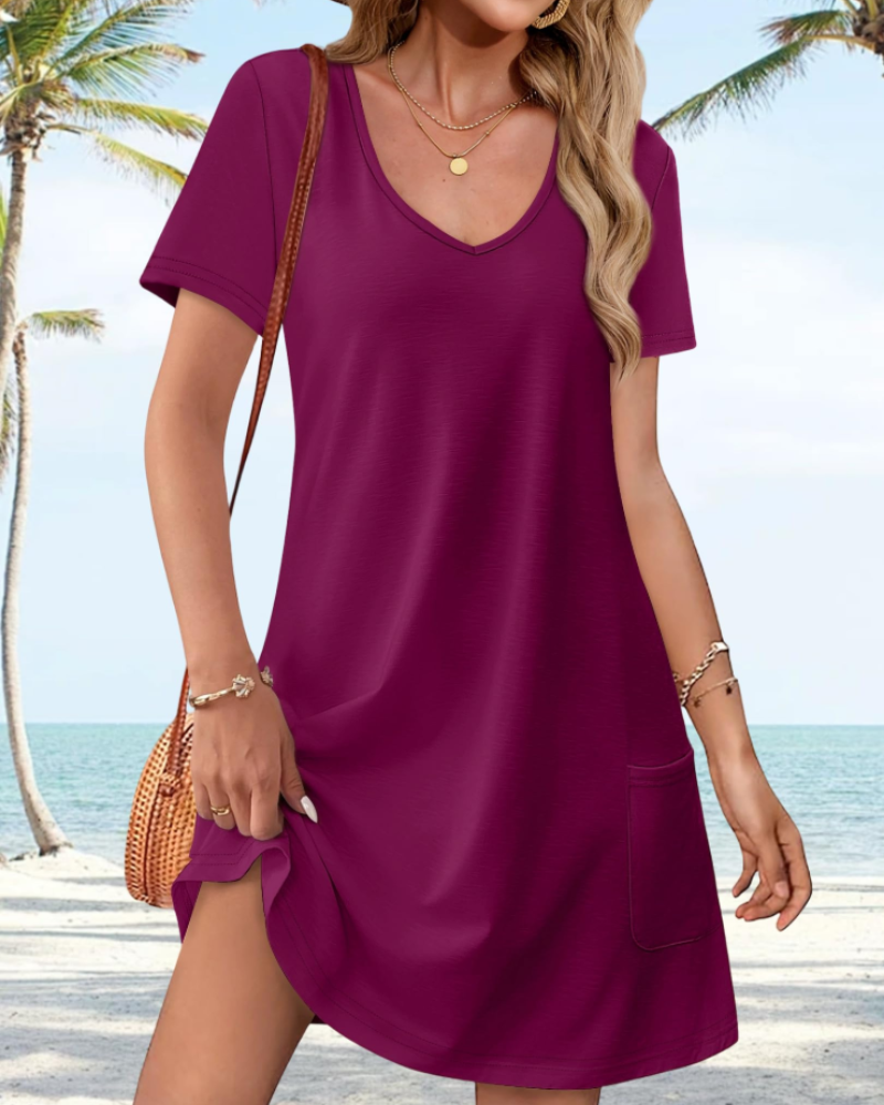 Daphne Women's V-Neck Beach Dress – Casual Loose Summer Tunic Dress