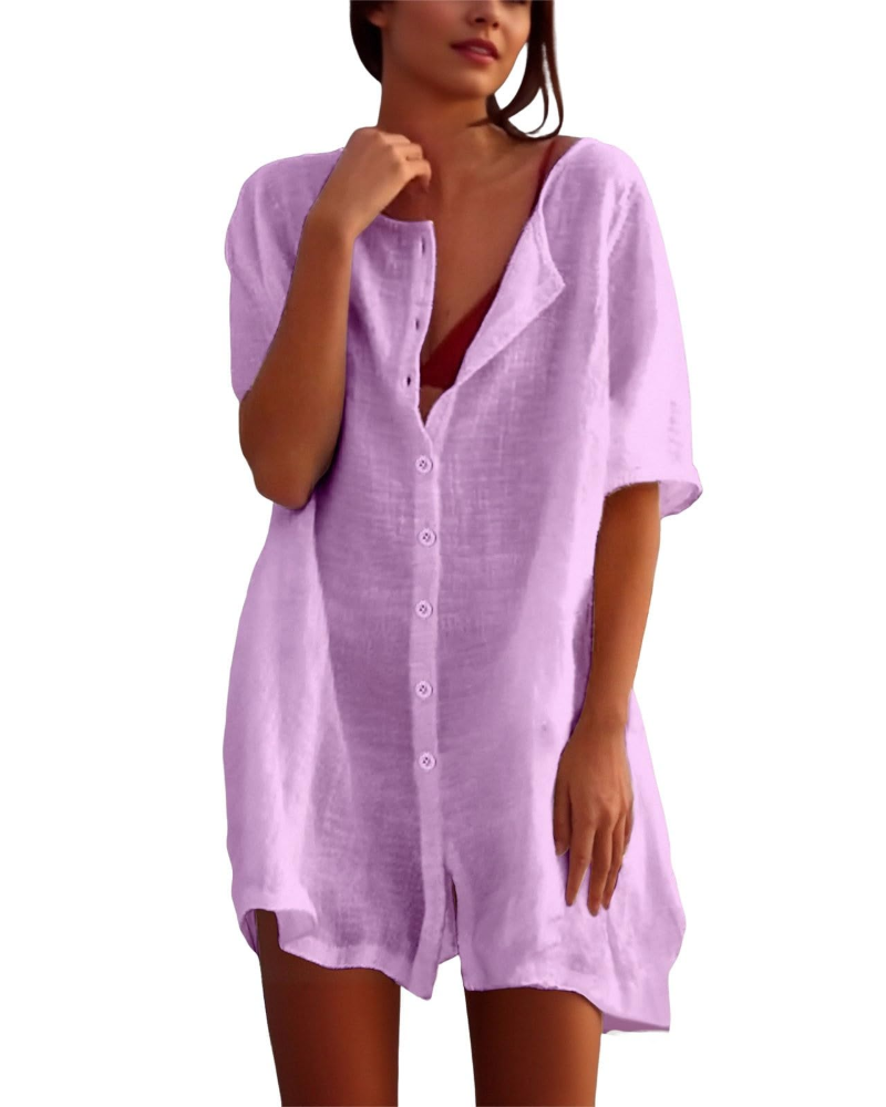 Willow Women's Beach Cover-Up Dress – Cotton Blend Tunic Shirt for Summer Holidays