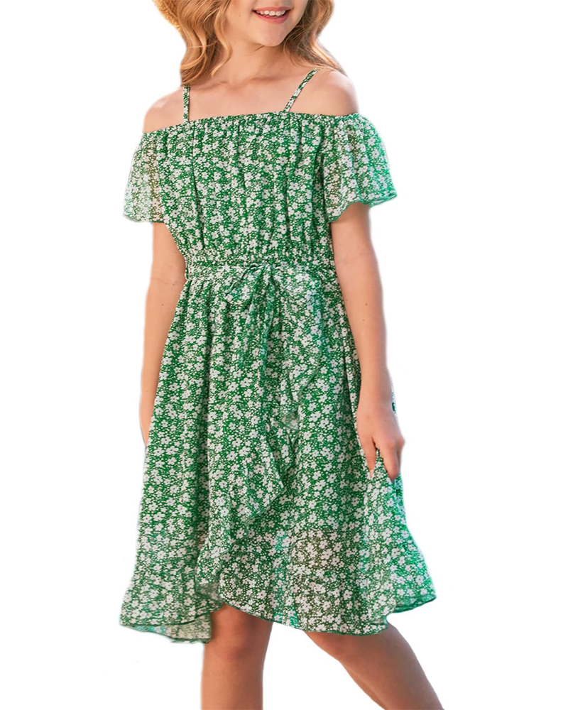 Luna Girls' Floral Chiffon Dress – Sleeveless Summer Party Dress with Adjustable Straps